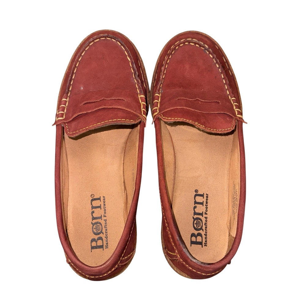 Born Penny Loafer Women 7.5 Pre-Owned Red Leather Contrast Stitching Shoes Boho - Picture 14 of 14